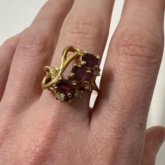 Vintage 18k HGE Natural Form Stone Accents Ring - Picture 5 of 9